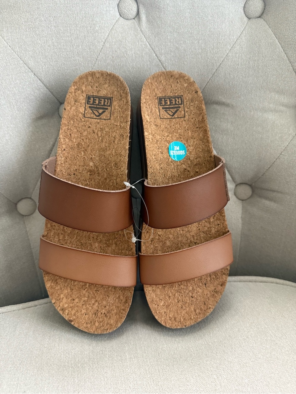 Reef Brown Cork Double-Strap Slides